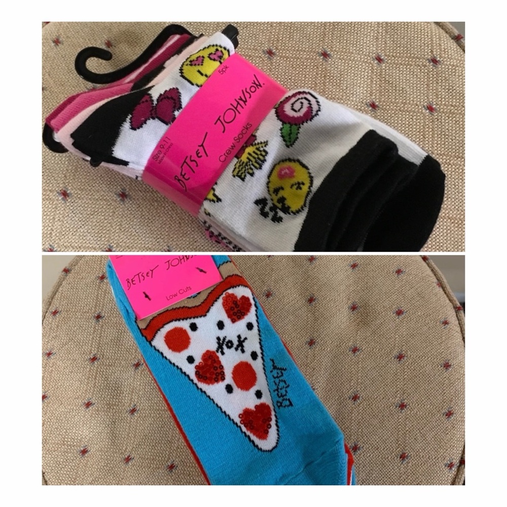 New 11 Pairs of Betsey Johnson Socks Pizza Soda Skulls Stars and Solid Colors